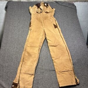 Dickies Bib Overalls Mens Medium Tall Brown Quilt Lined Duck Canvas Workwear